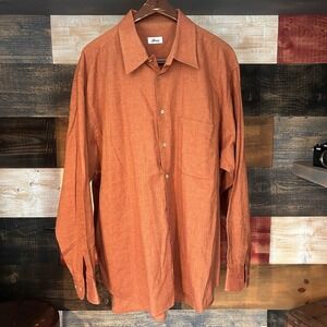 Brioni Neiman Marcus Dress Shirt XXL Rust Orange Italy Herringbone Cotton